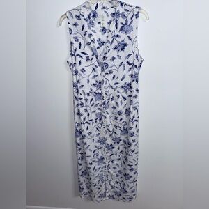 Joie Linen Blend  Button Front Floral Sleeveless Dress - Blue and White Sz S